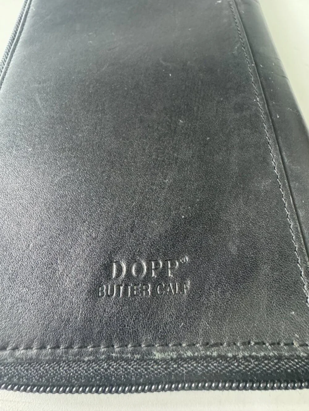 Vintage Dopp Butter Calf black leather zip-around travel organizer